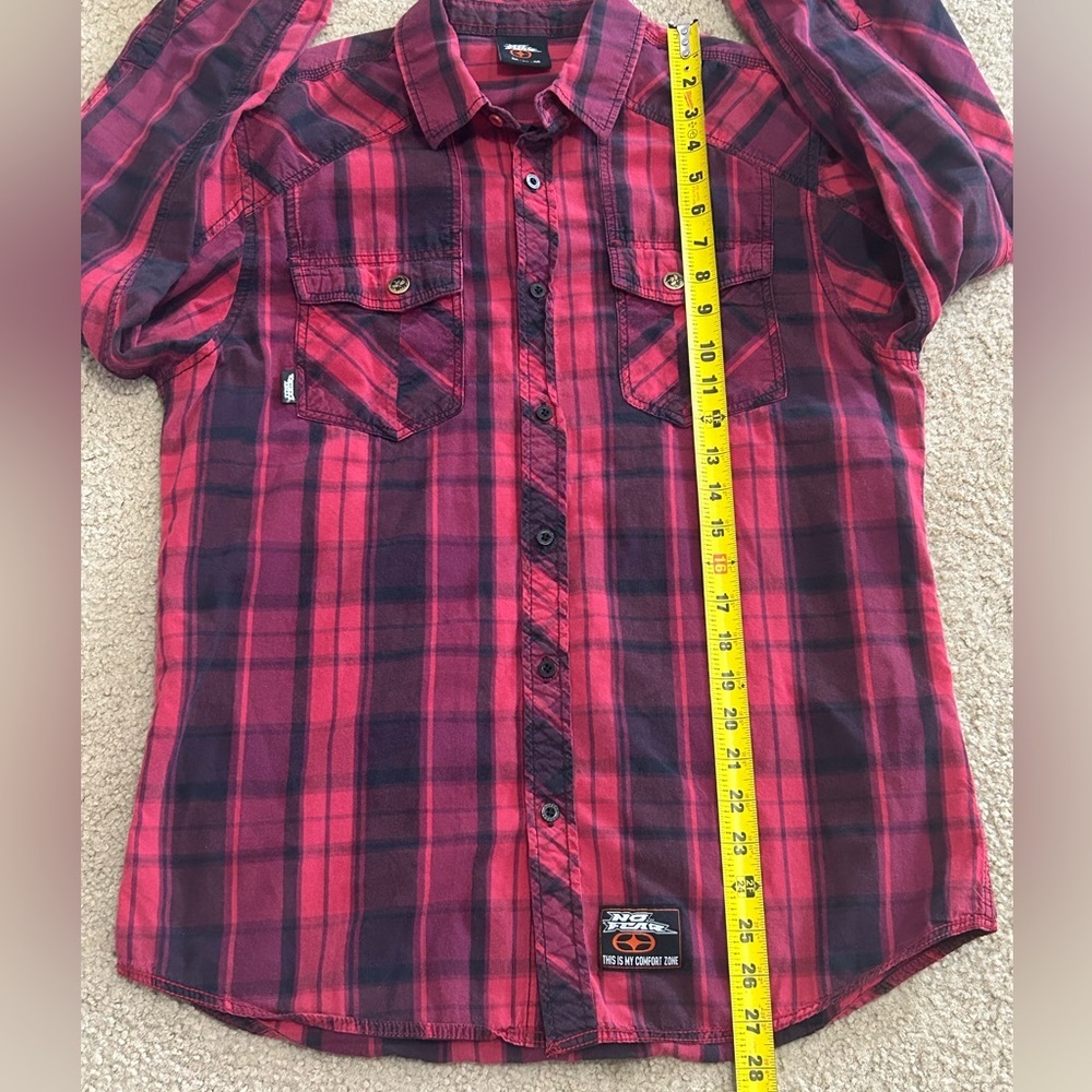 Y2K No Fear Men’s Medium Long Sleeve Button Down Plaid Shirt - Picture 10 of 12